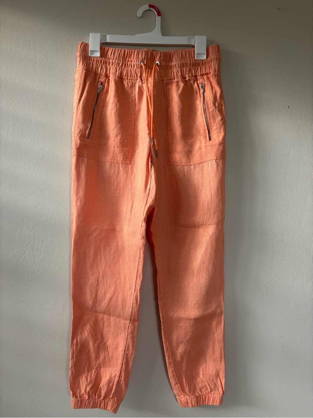 Athleta Cabo Joggers Women’s Size 4 Orange 100% Linen Pockets Drawstring